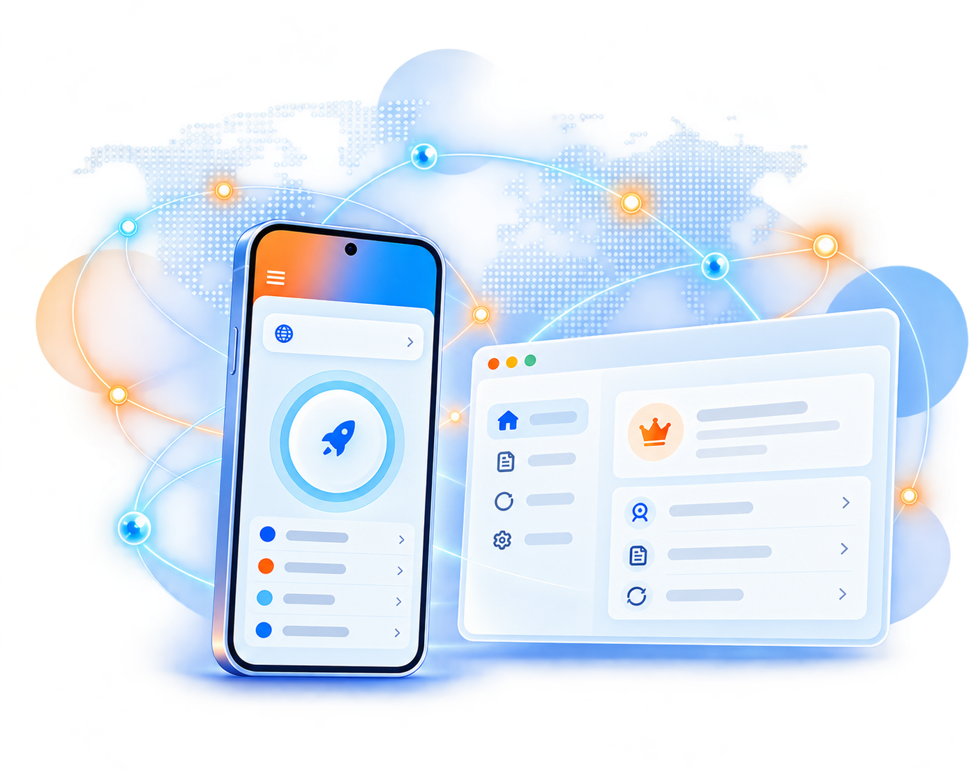 手机与电脑上的高达 VPN 界面概念图